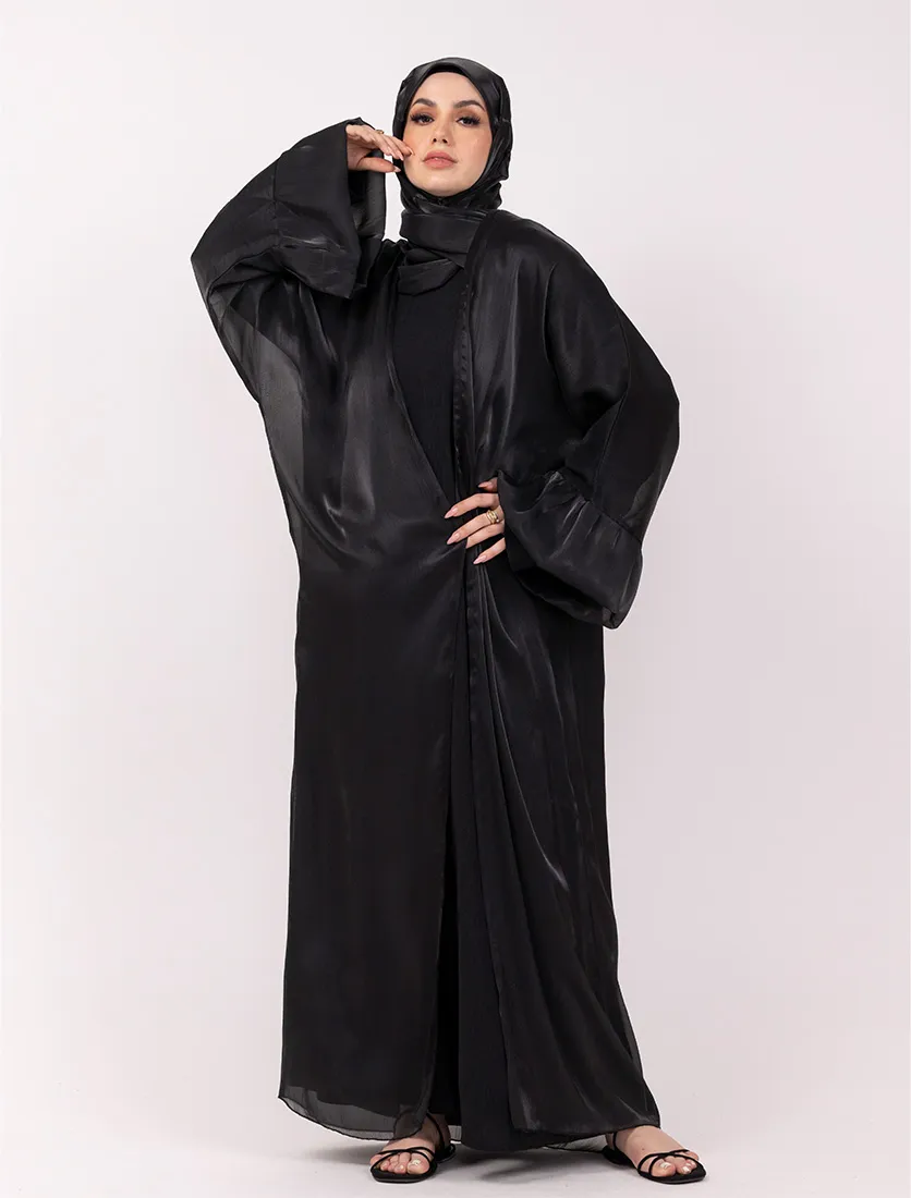 Black Open Organza Kaftan Set